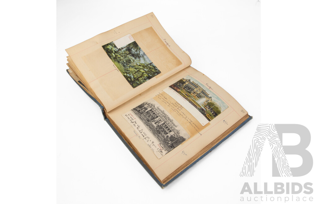 Two Albums of Antique European Postcards, Walker's ''Century'' Scrap & News Cuttings Book Including Antwerp, Brussels, Cologne, Bonn, Frankfurt, Bern, Paris, Geneva and More