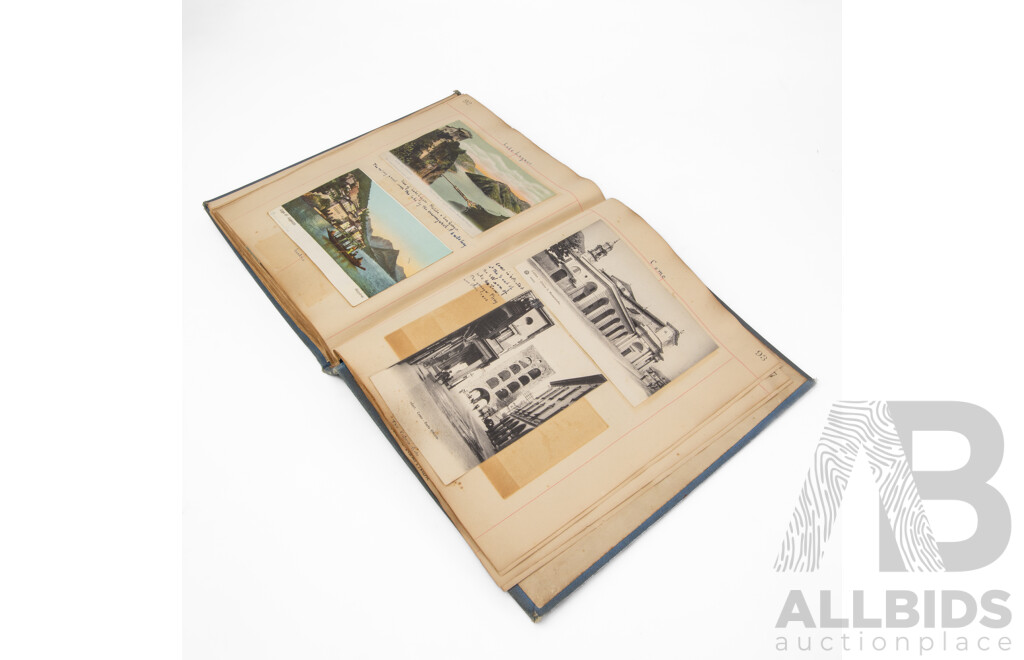 Two Albums of Antique European Postcards, Walker's ''Century'' Scrap & News Cuttings Book Including Antwerp, Brussels, Cologne, Bonn, Frankfurt, Bern, Paris, Geneva and More