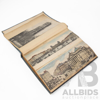 Two Albums of Antique European Postcards, Walker's ''Century'' Scrap & News Cuttings Book Including Antwerp, Brussels, Cologne, Bonn, Frankfurt, Bern, Paris, Geneva and More