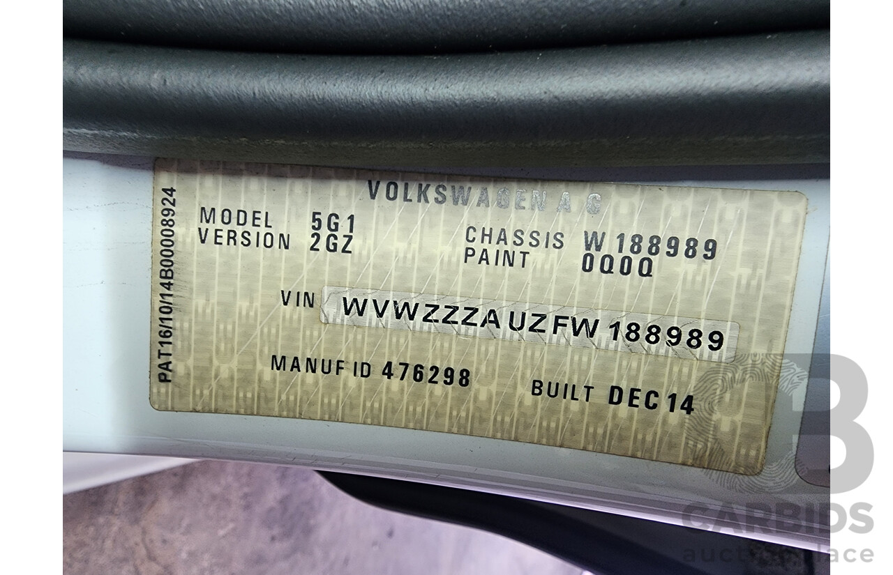 2/2015 Volkswagen Golf 90 TSI AU MY15 5d Hatchback White 1.4L