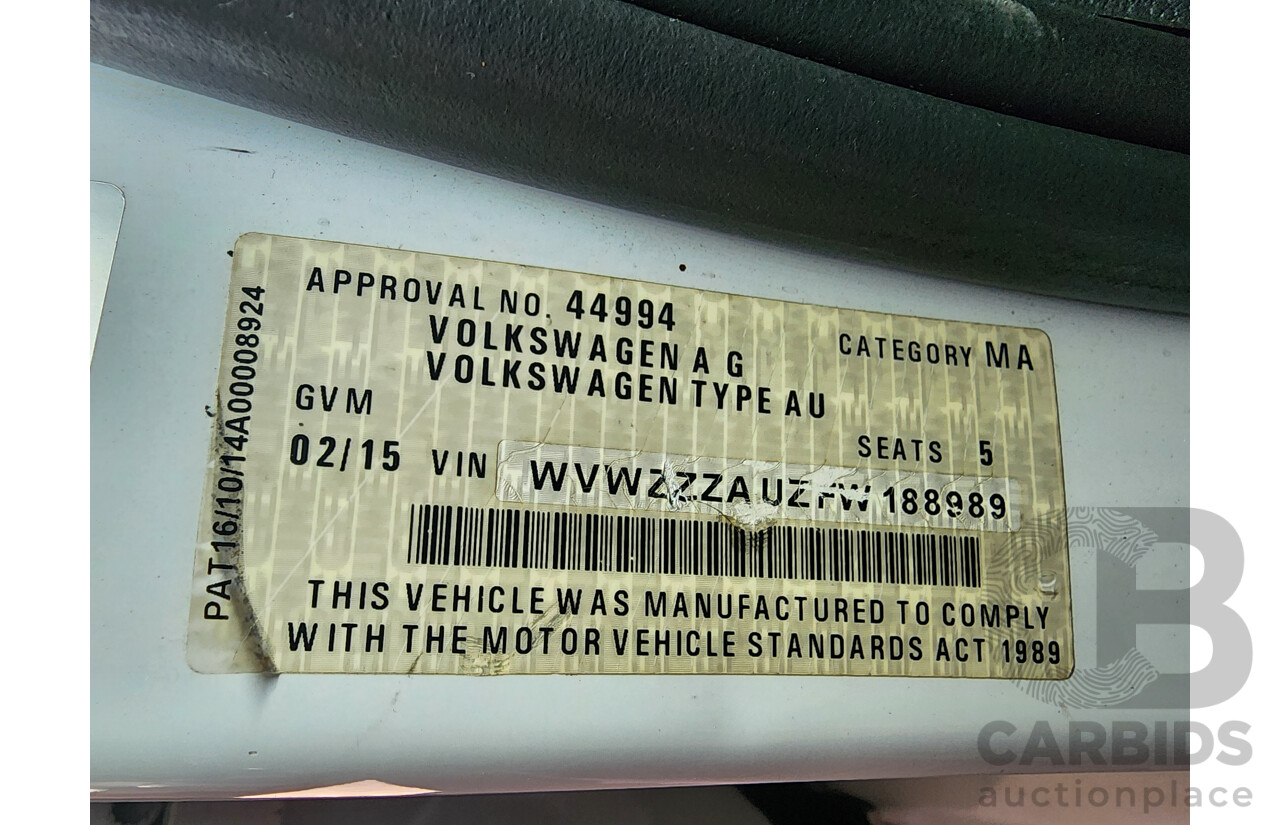 2/2015 Volkswagen Golf 90 TSI AU MY15 5d Hatchback White 1.4L