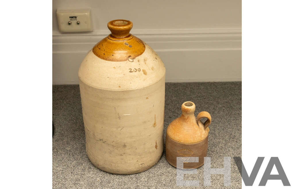 Large Salt Glaze Demijohn and Port Croc