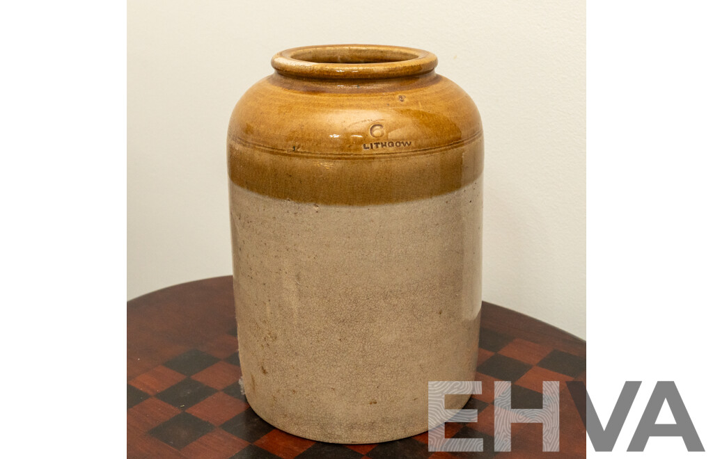 Early Lithgow Pottery Stoneware Bung Jar with Bristol Glaze (Stamped)
