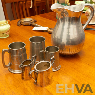 Large Pewter Pitcher with Five Vessels