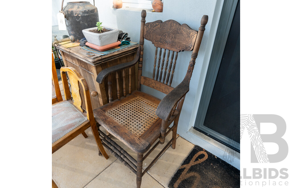 American Oak Carver with Rattan Seat
