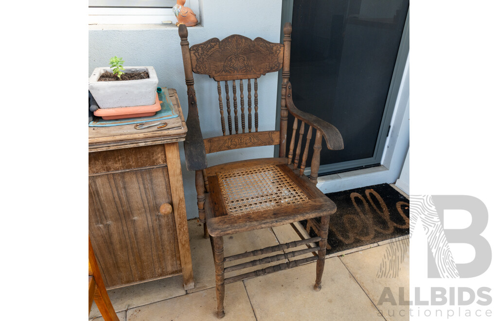 American Oak Carver with Rattan Seat