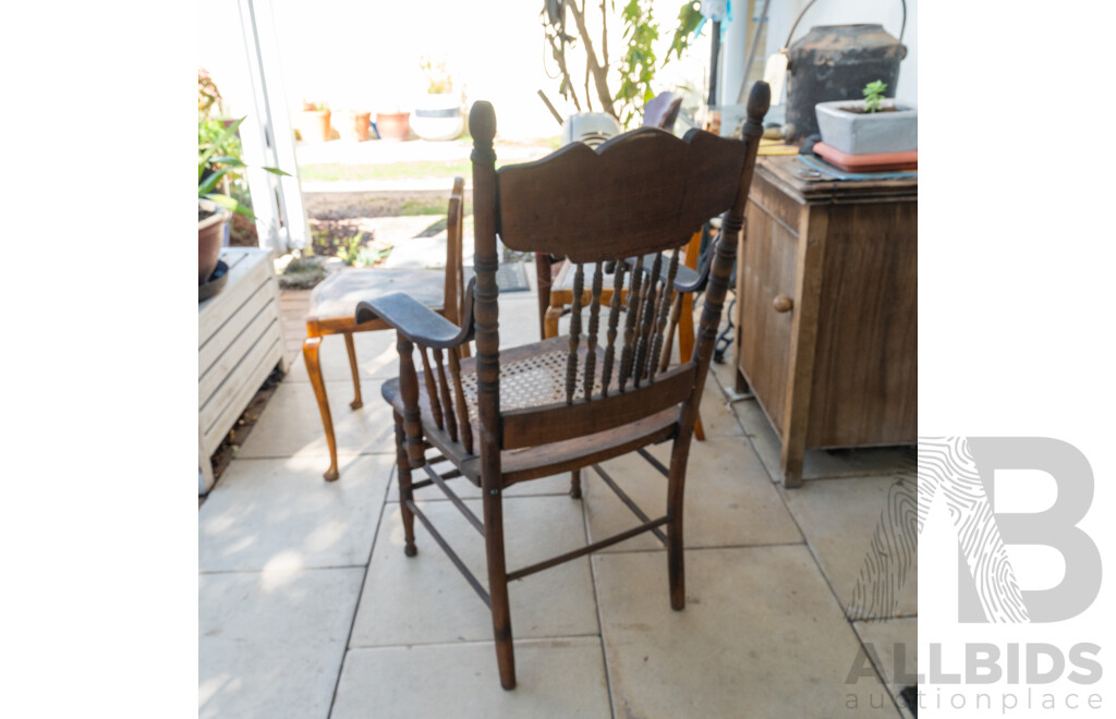 American Oak Carver with Rattan Seat