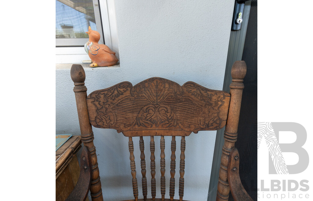 American Oak Carver with Rattan Seat