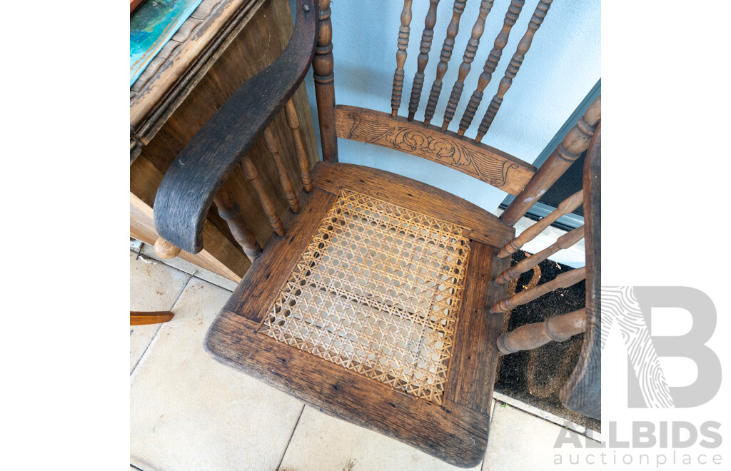 American Oak Carver with Rattan Seat