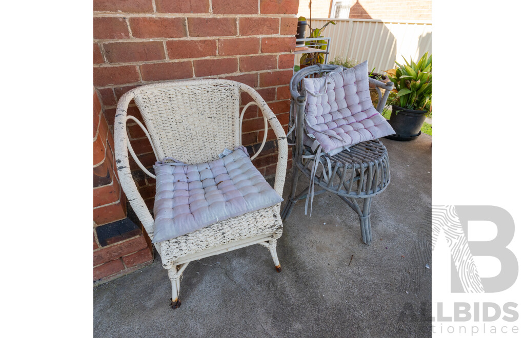 Pair of Unmatched Verandah Chairs Including a Seagrass and Bent Cane Example