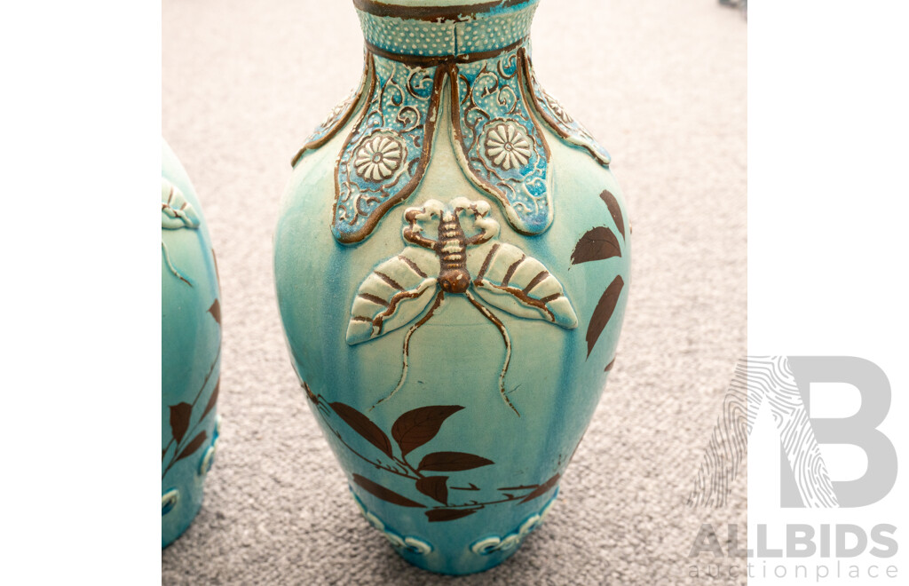 Pair of Vintage Glazed Oriental Vases