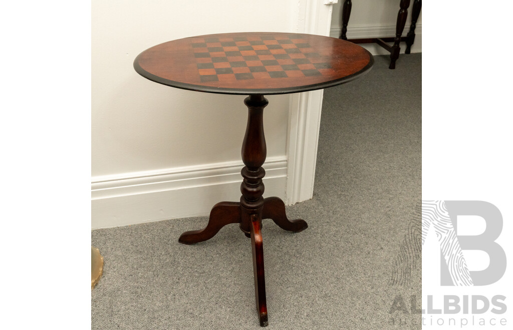 Vintage Pedestal Side Table with Chess Board Top