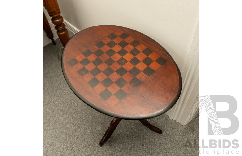 Vintage Pedestal Side Table with Chess Board Top