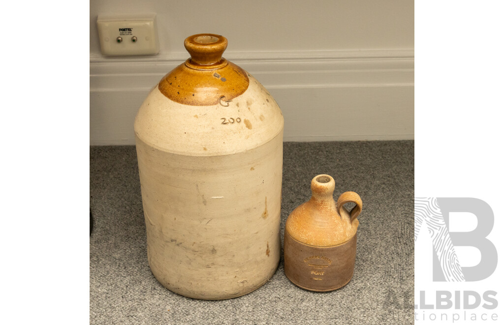 Large Salt Glaze Demijohn and Port Croc