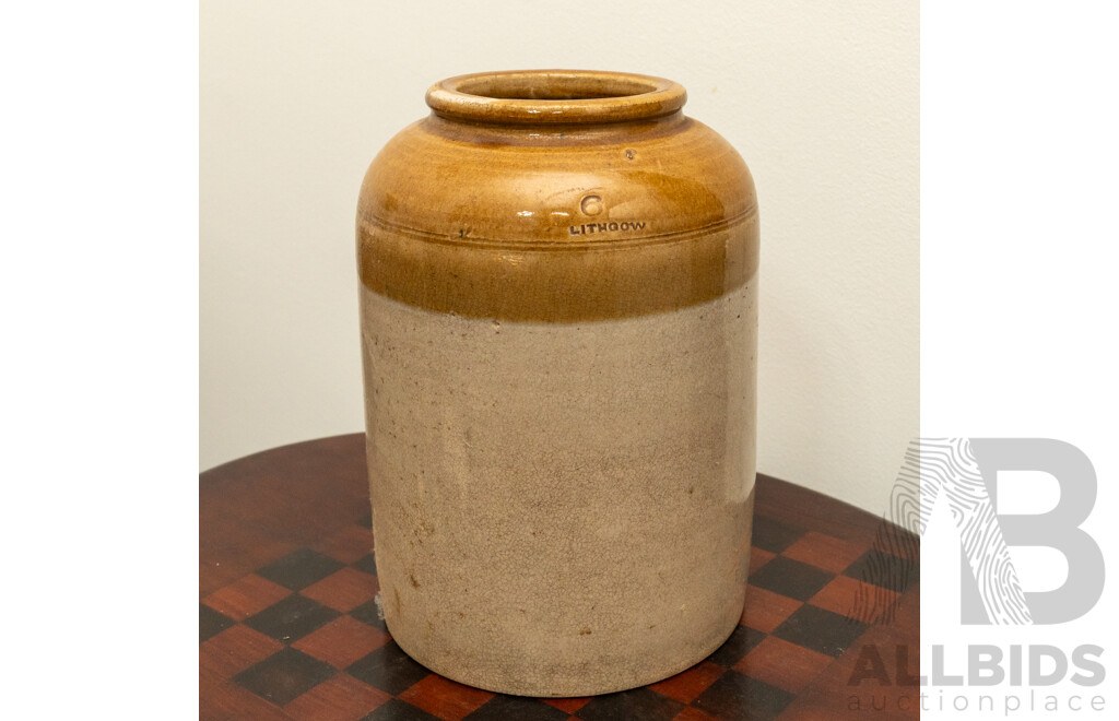 Early Lithgow Pottery Stoneware Bung Jar with Bristol Glaze (Stamped)