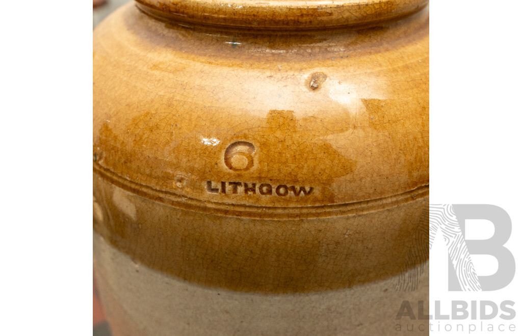 Early Lithgow Pottery Stoneware Bung Jar with Bristol Glaze (Stamped)