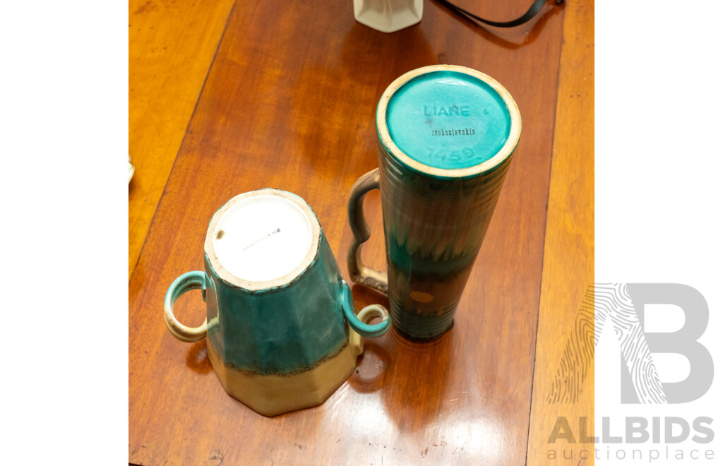 Pair of Vintage Czechoslovakian Glazed Vases