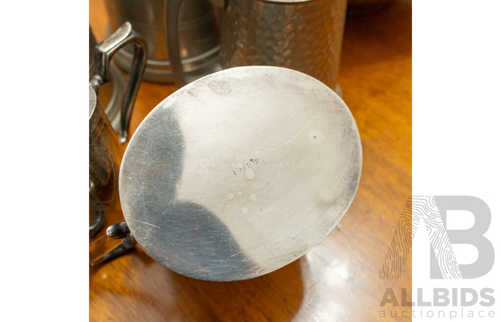 Large Pewter Pitcher with Five Vessels