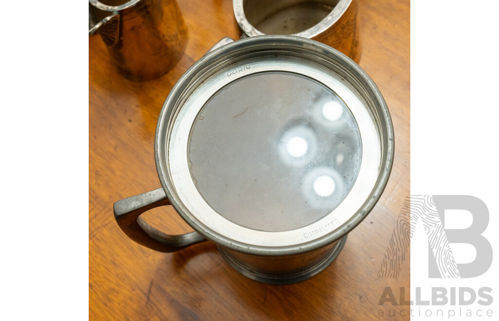 Large Pewter Pitcher with Five Vessels