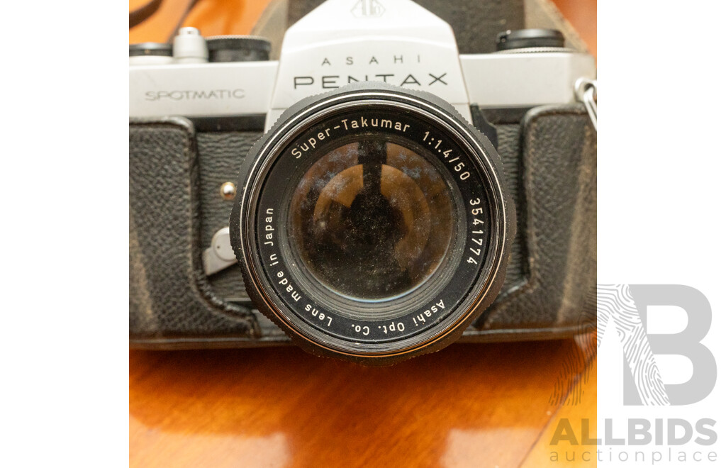 Pentax Spotmatic SLR Camera with Folding Brownie Camera and a Pair of Binoculars