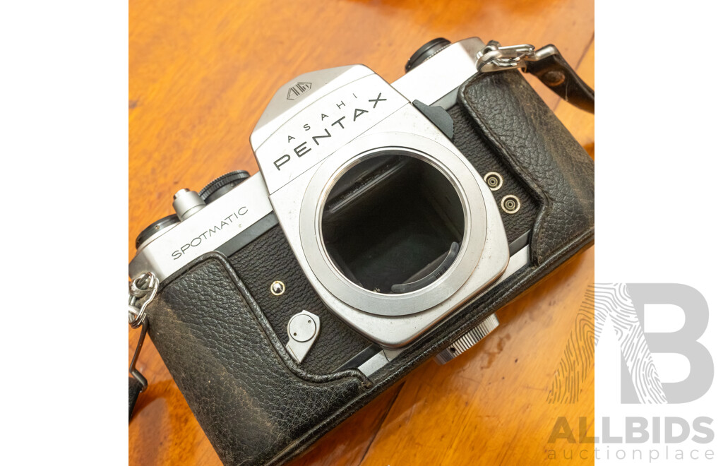 Pentax Spotmatic SLR Camera with Folding Brownie Camera and a Pair of Binoculars
