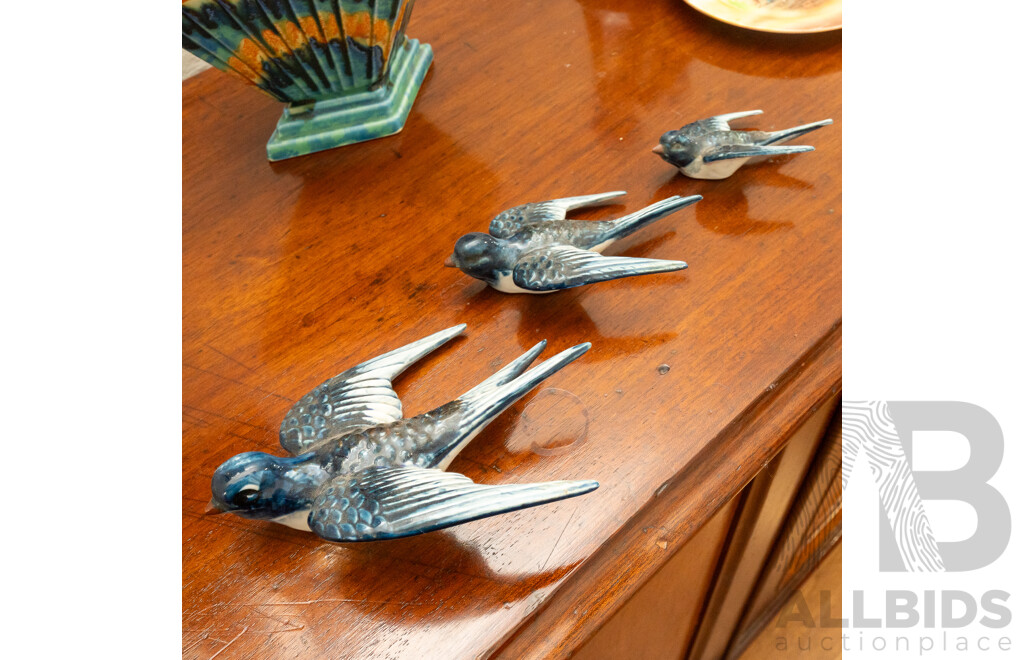 Set of Three Graduated Ceramic Swallow Wall Plaques