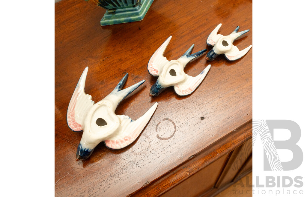 Set of Three Graduated Ceramic Swallow Wall Plaques