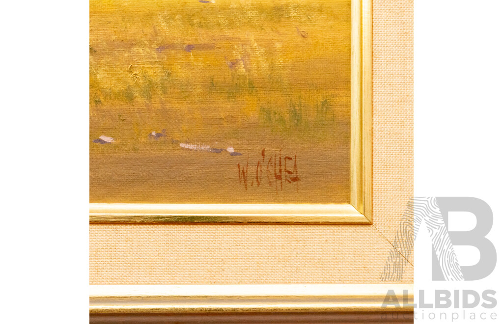 William John (Bill) O'Shea (20th Century, Australian, 1934-), Old Homestead with Animals, Wonderful Vintage Oil on Board, 77 x 46 cm