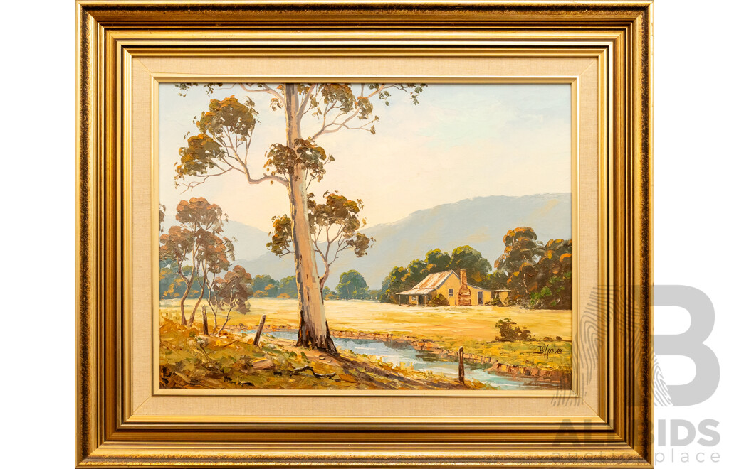 Betty Koster, (20th Century, Australian), Country Cottage by Stream, Lovely Vintage Oil on Canvas, 80 x 65 cm