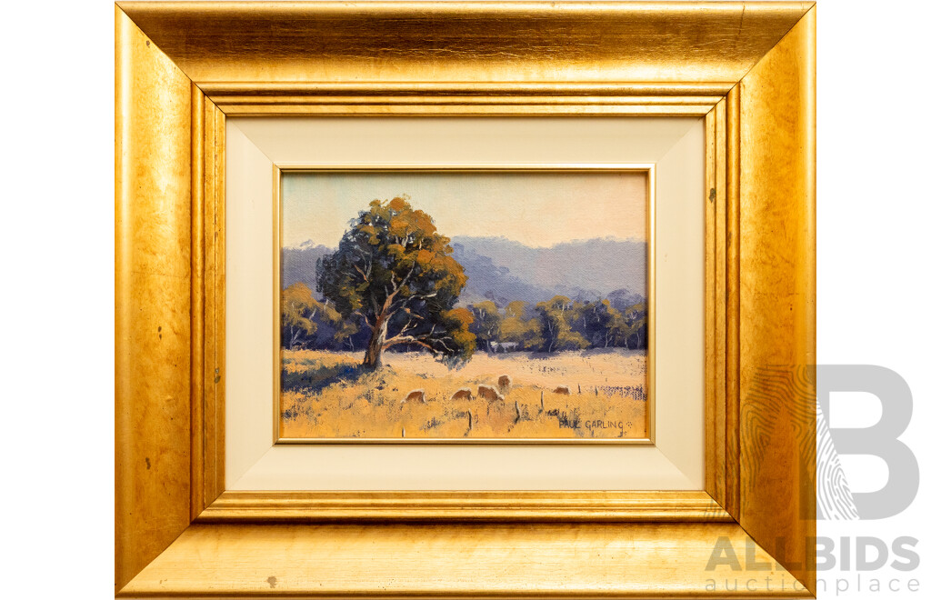 Paul Garling, (20th Century, Australian), Morning Grazing, Lovely Original Oil on Canvas, 36 x 30 cm