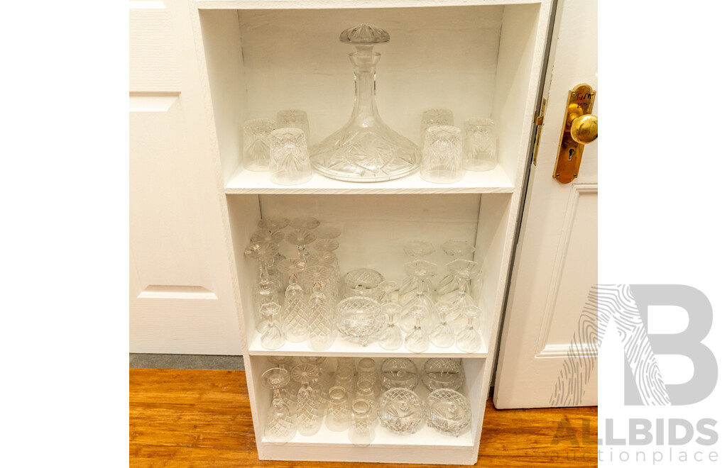 Large Collection of Cut Glass Tumblers, Wine Glasses and a Carafe