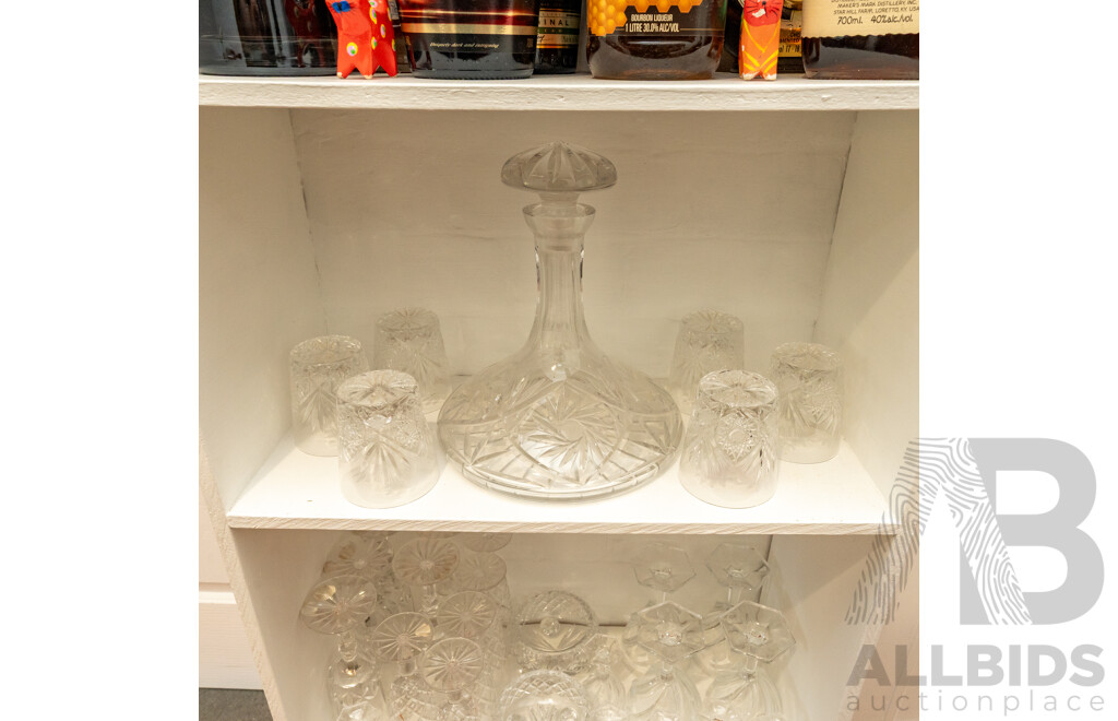 Large Collection of Cut Glass Tumblers, Wine Glasses and a Carafe