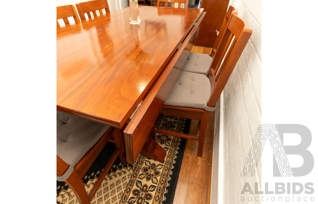 Modern Cedar Twin Pedestal Dining Table with Six Splat Back Chairs