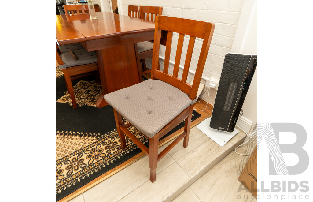 Modern Cedar Twin Pedestal Dining Table with Six Splat Back Chairs