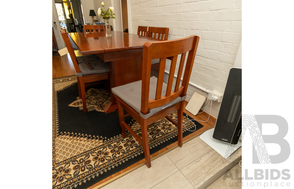 Modern Cedar Twin Pedestal Dining Table with Six Splat Back Chairs