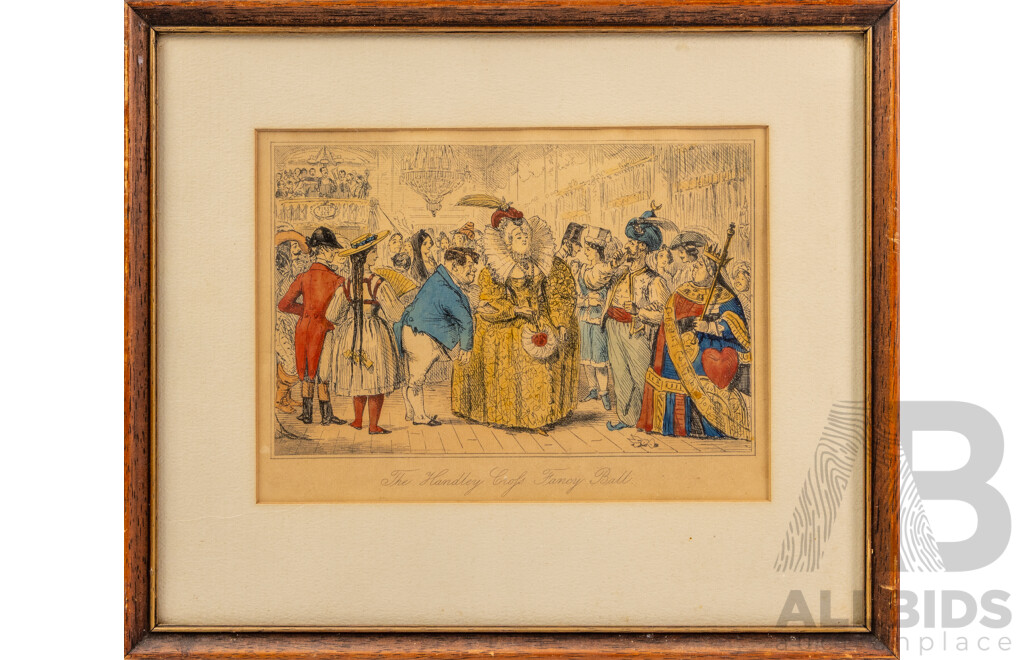 Collection of Eight Antique Hand-Coloured Engravings by John Leech & Barnett Freedman (Framed)