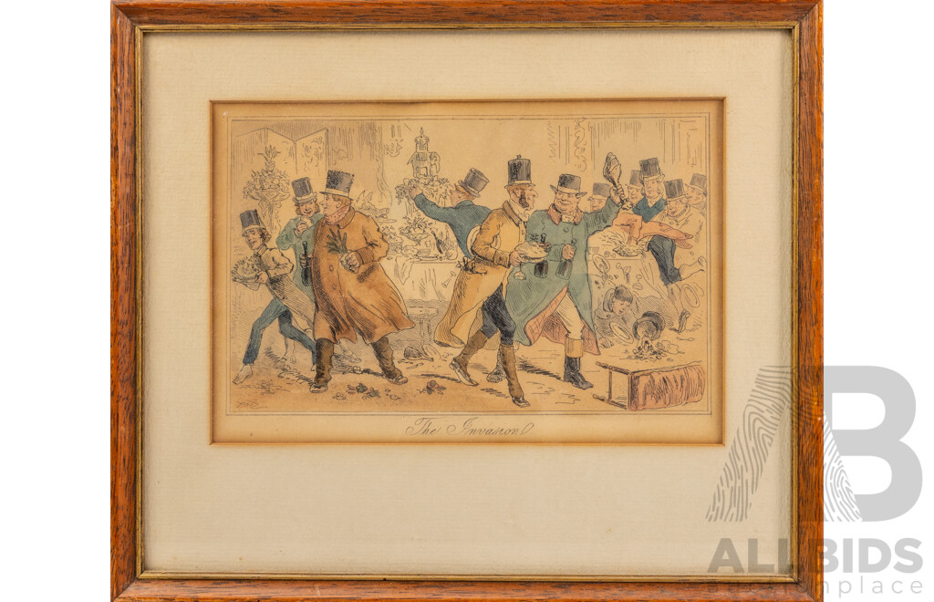 Collection of Eight Antique Hand-Coloured Engravings by John Leech & Barnett Freedman (Framed)