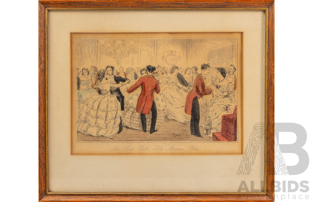 Collection of Eight Antique Hand-Coloured Engravings by John Leech & Barnett Freedman (Framed)