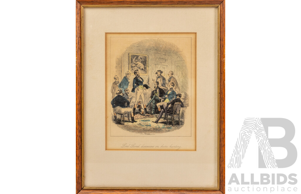 Collection of Eight Antique Hand-Coloured Engravings by John Leech & Barnett Freedman (Framed)