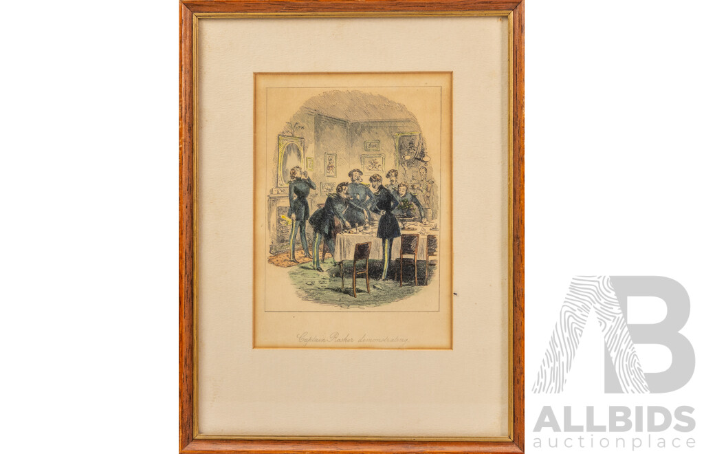 Collection of Eight Antique Hand-Coloured Engravings by John Leech & Barnett Freedman (Framed)