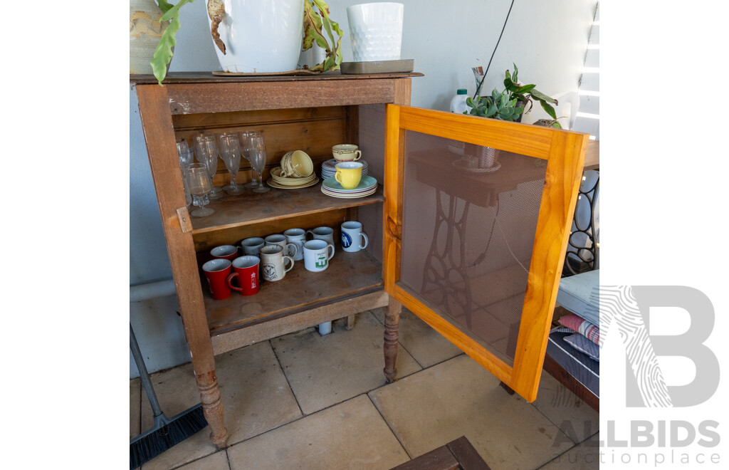 Early Australian Pine Meat Safe with Ventilated Panels