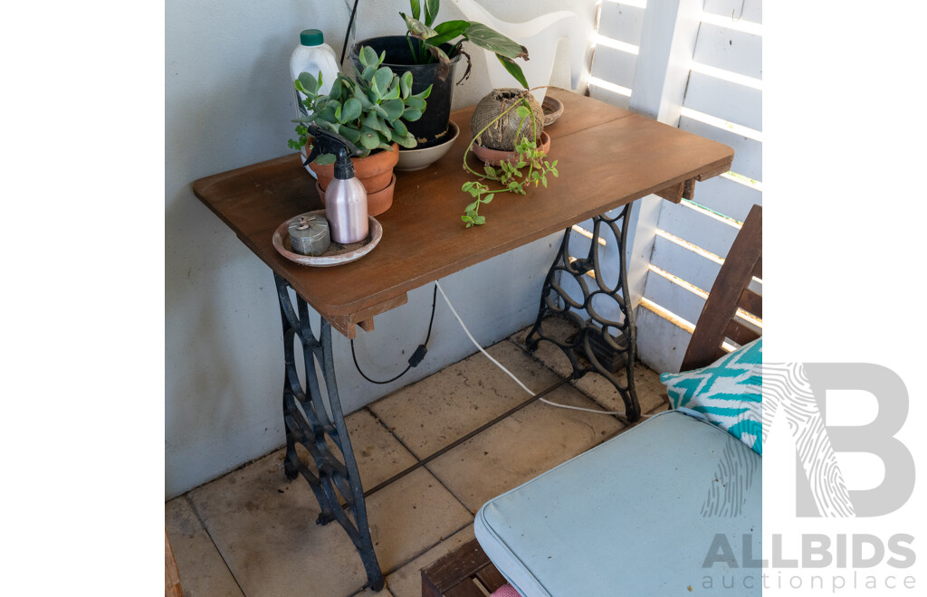 Treadle Base Garden Table with Timber Top