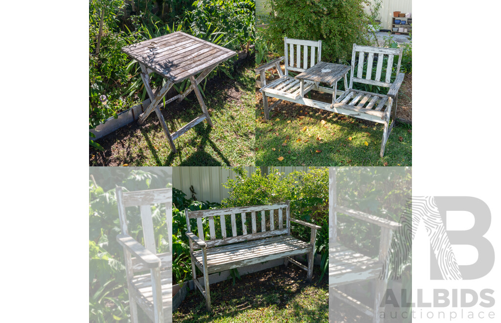 Painted Jack and Jill Bench, Two Seater Bench and a Side Table