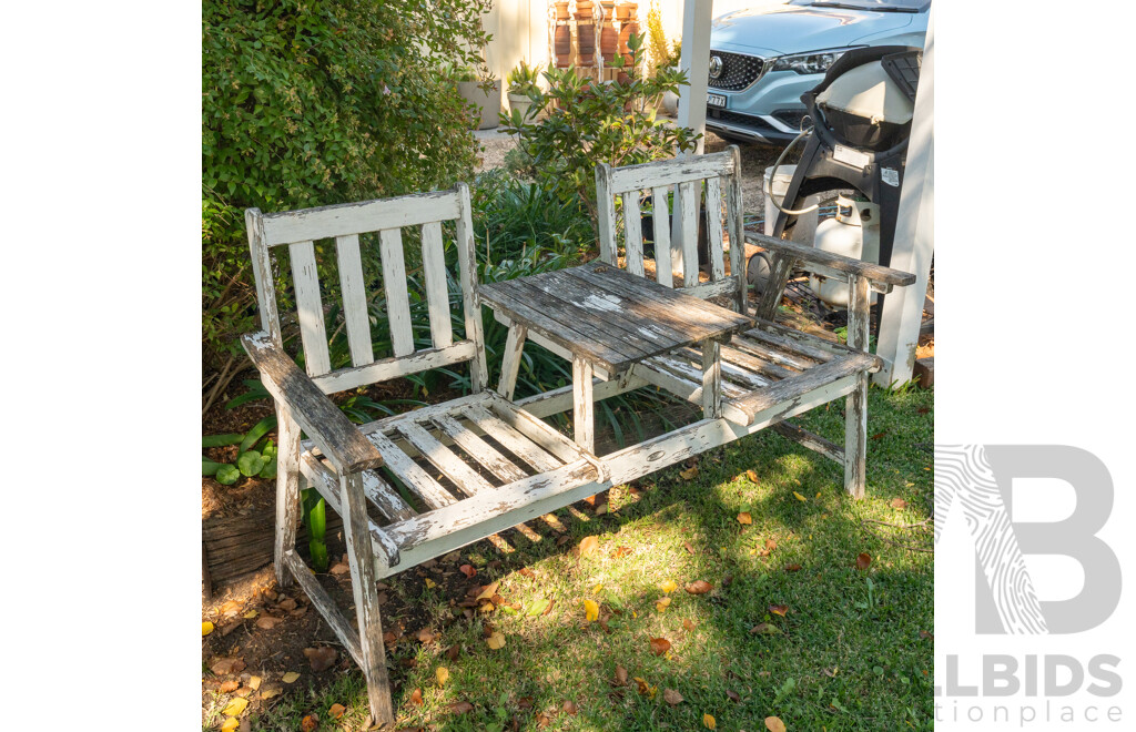 Painted Jack and Jill Bench, Two Seater Bench and a Side Table