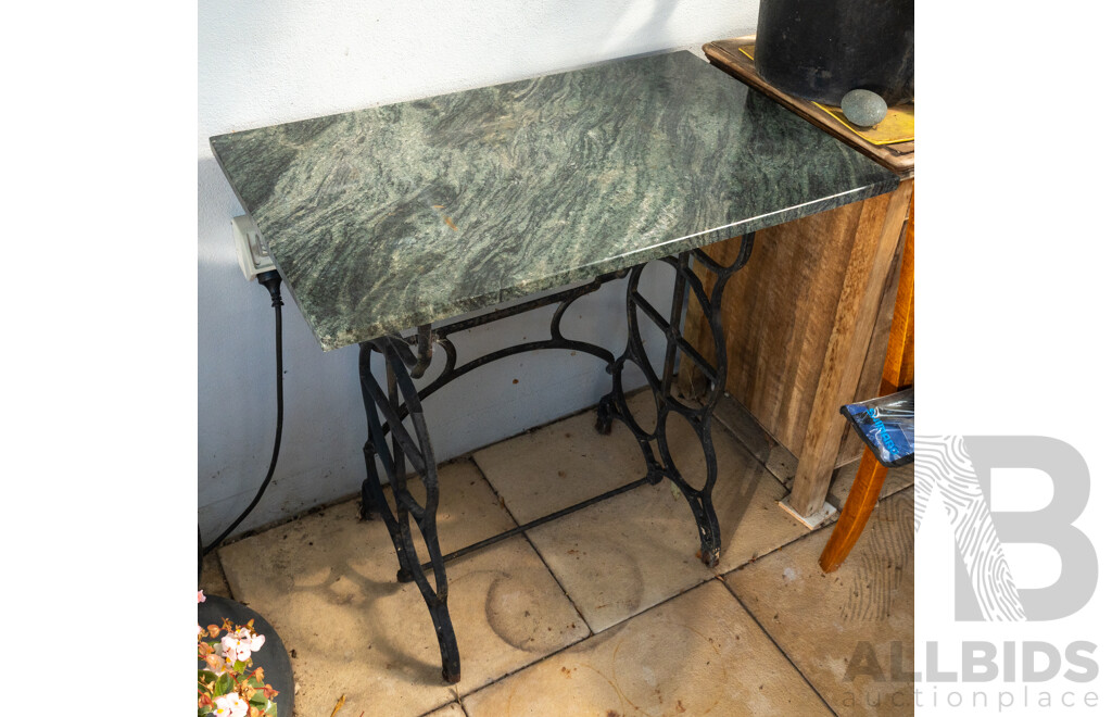 Treadle Base Garden Table with Marble Top