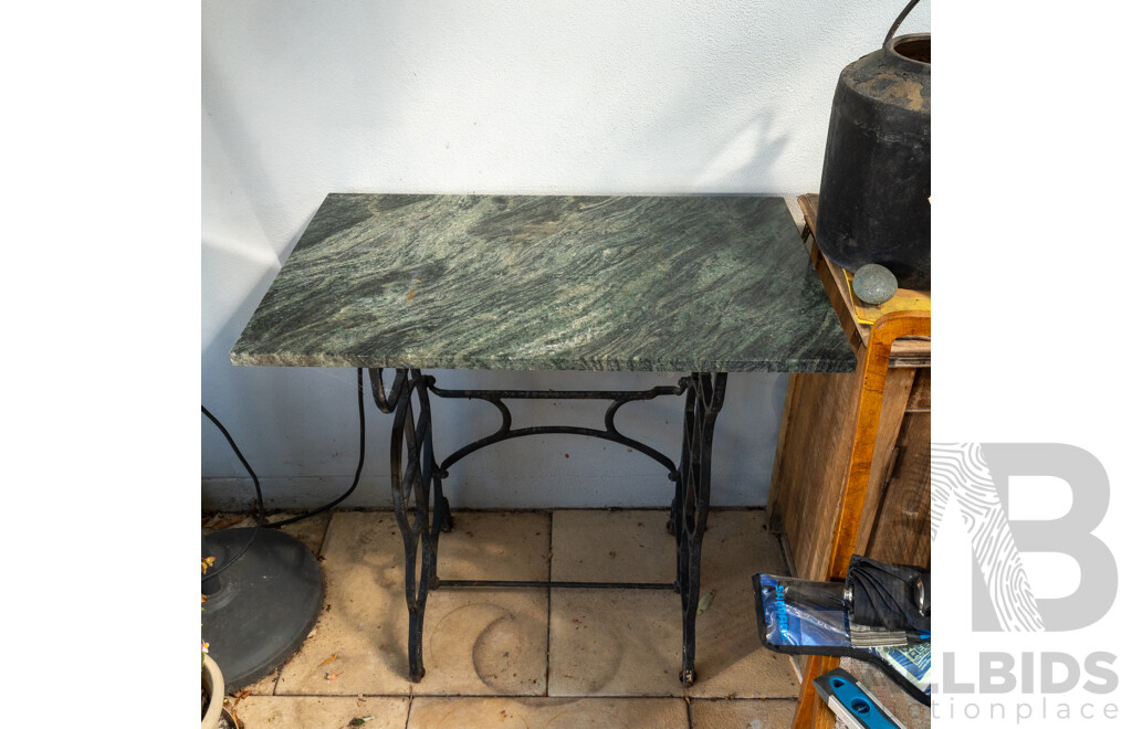 Treadle Base Garden Table with Marble Top