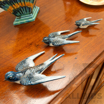 Set of Three Graduated Ceramic Swallow Wall Plaques