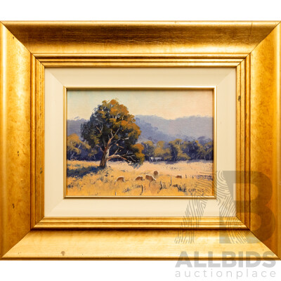 Paul Garling, (20th Century, Australian), Morning Grazing, Lovely Original Oil on Canvas, 36 x 30 cm