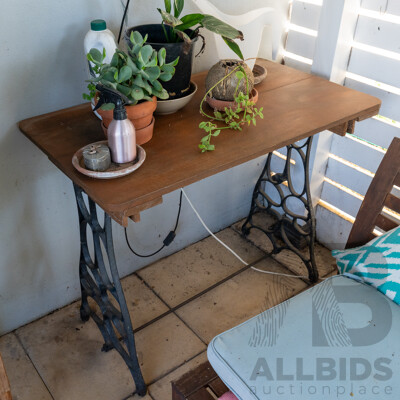 Treadle Base Garden Table with Timber Top