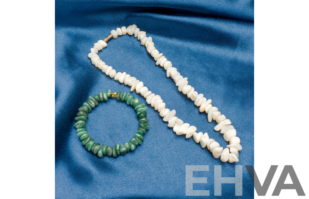 Mother of Pearl Nugget Necklace and Jadeite Bracelet